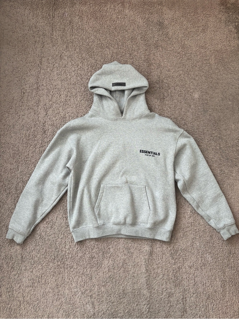 ESSENTIALS Dark Oatmeal Pullover Hoodie with Subtle Logo